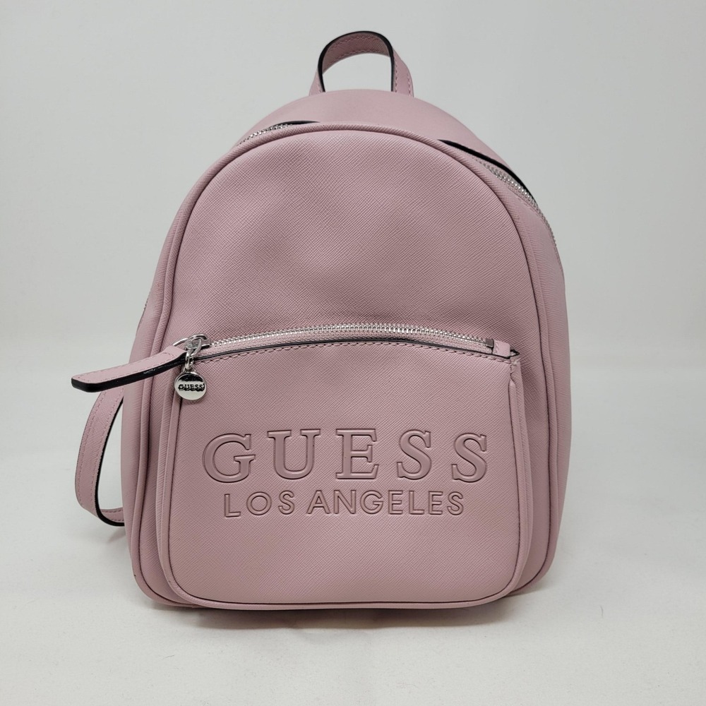 Guess Backpack Womens Mini Pink Faux Leather Logo Zip Adjustable Straps Casual